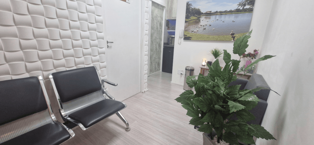 Recepção aconchegante e moderna para receber seus clientes